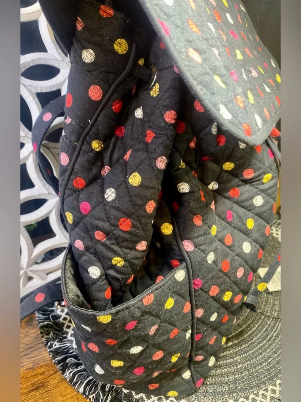 NWOT Vera Bradley Havana Dot Black Quilted Backpack‎ with Multicolor Dots